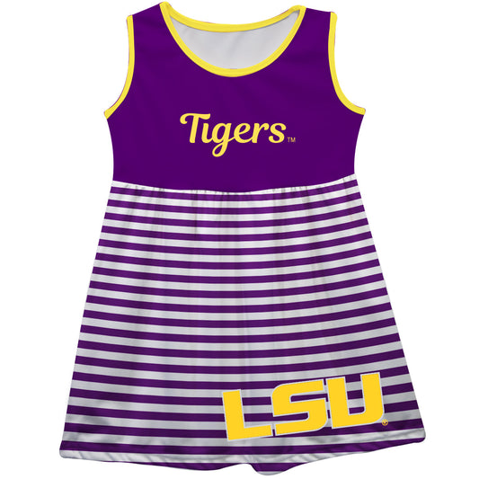 LSU Big Logo Purple And White Stripes Tank Dress by Vive La Fete-Campus-Wardrobe