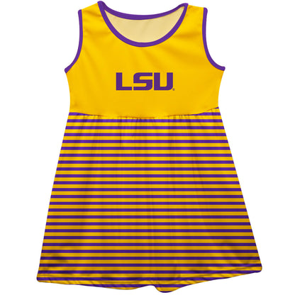 Louisiana State University Tigers Girls Game Day Sleeveless Tank Dress Solid Gold Logo Stripes on Skirt by Vive La Fete-Campus-Wardrobe