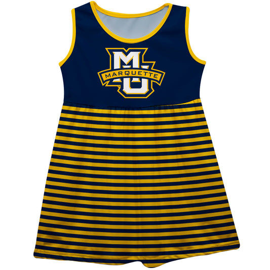 Marquette Golden Eagles Girls Game Day Sleeveless Tank Dress Solid Navy Logo Stripes on Skirt by Vive La Fete-Campus-Wardrobe
