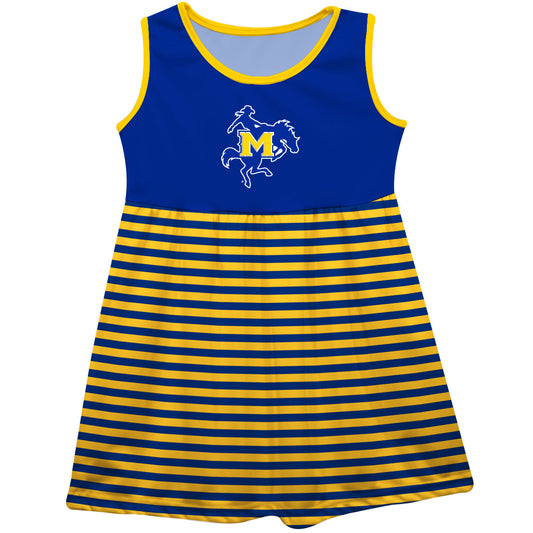 McNeese State University Cowboys Blue and Gold Sleeveless Tank Dress with Stripes on Skirt by Vive La Fete-Campus-Wardrobe
