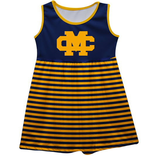 Mississippi College Choctaws Girls Game Day Sleeveless Tank Dress Solid Blue Logo Stripes on Skirt by Vive La Fete-Campus-Wardrobe