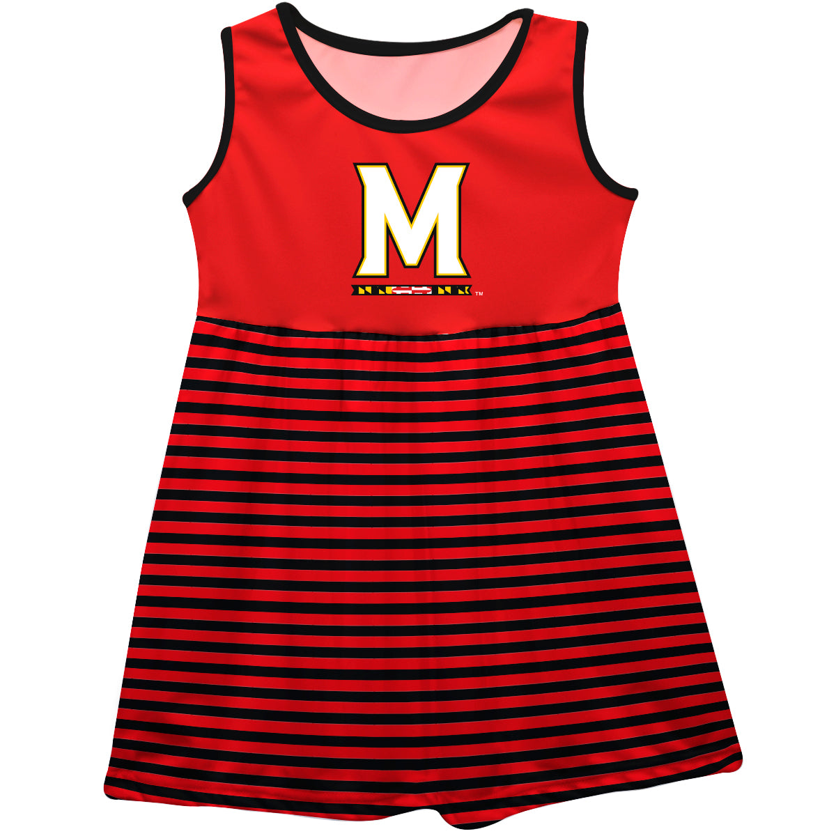 Maryland Terrapins Girls Game Day Sleeveless Tank Dress Solid Red Logo Stripes on Skirt by Vive La Fete-Campus-Wardrobe