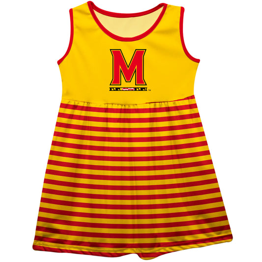 Maryland Terrapins Girls Game Day Sleeveless Tank Dress Solid Yellow Logo Stripes on Skirt by Vive La Fete-Campus-Wardrobe