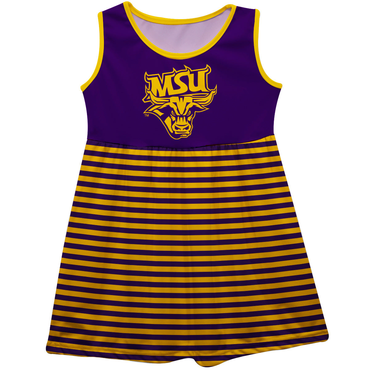 MSU Mavericks Girls Game Day Sleeveless Tank Dress Solid Purple Logo Stripes on Skirt by Vive La Fete-Campus-Wardrobe