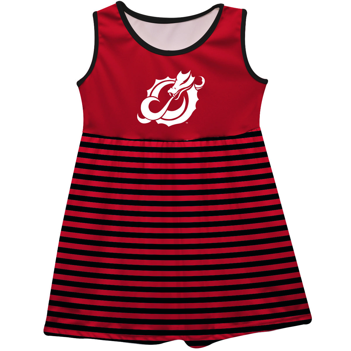 Minnesota State Dragons Girls Game Day Sleeveless Tank Dress Solid Red Logo Stripes on Skirt by Vive La Fete-Campus-Wardrobe