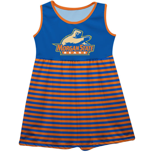 Morgan State Bears Girls Game Day Sleeveless Tank Dress Solid Blue Logo Stripes on Skirt by Vive La Fete-Campus-Wardrobe