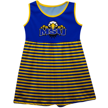 Morehead State Eagles Girls Game Day Sleeveless Tank Dress Solid Blue Logo Stripes on Skirt by Vive La Fete-Campus-Wardrobe