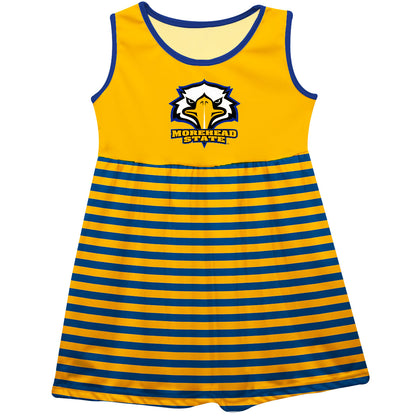 Morehead State Eagles Girls Game Day Sleeveless Tank Dress Solid Gold Logo Stripes on Skirt by Vive La Fete-Campus-Wardrobe