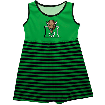 Marshall Thundering Herd MU Girls Game Day Sleeveless Tank Dress Solid Green Logo Stripes on Skirt by Vive La Fete-Campus-Wardrobe