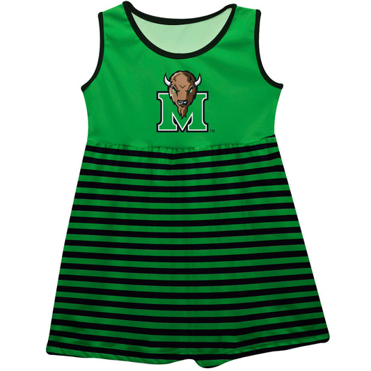 Marshall Thundering Herd MU Girls Game Day Sleeveless Tank Dress Solid Green Logo Stripes on Skirt by Vive La Fete-Campus-Wardrobe