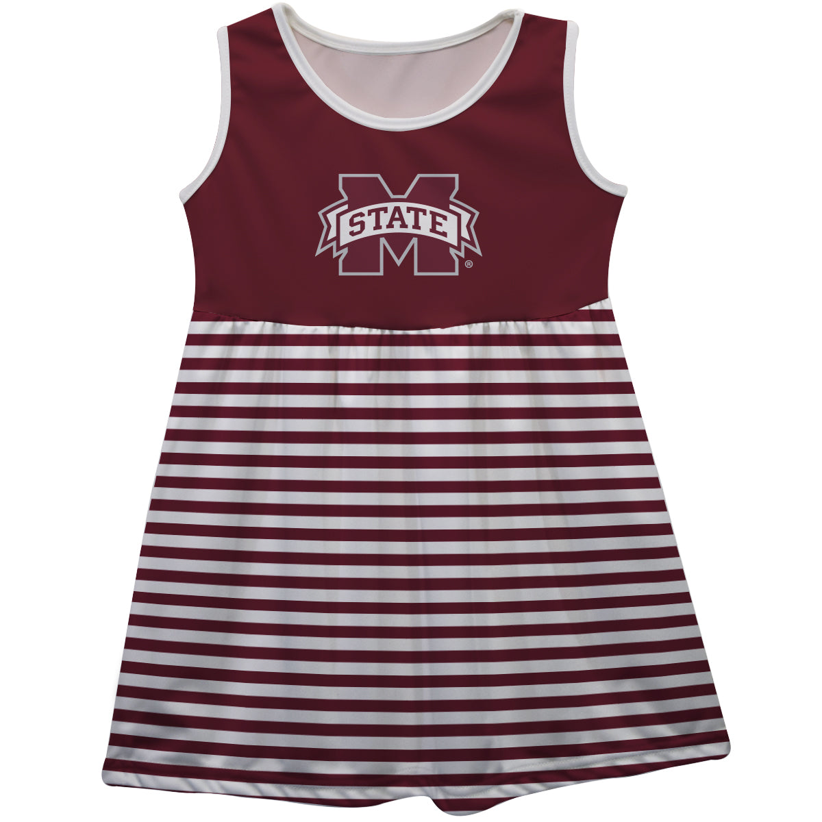 Mississippi State Bulldogs Maroon and White Sleeveless Tank Dress with Stripes on Skirt by Vive La Fete-Campus-Wardrobe