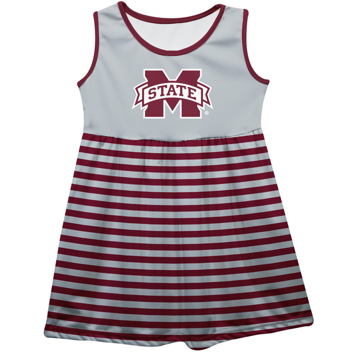 Mississippi State Bulldogs Girls Game Day Sleeveless Tank Dress Solid Gray Logo Stripes on Skirt by Vive La Fete-Campus-Wardrobe