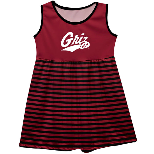 University of Montana Grizzlies Girls Game Day Sleeveless Tank Dress Solid Maroon Logo Stripes on Skirt by Vive La Fete-Campus-Wardrobe