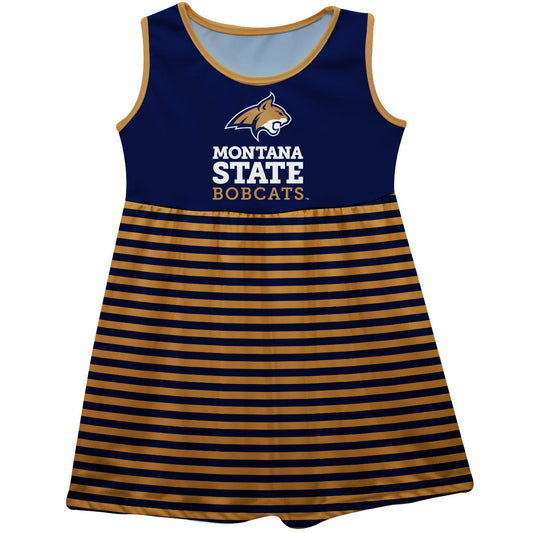 Montana State Bobcats MSU Girls Game Day Sleeveless Tank Dress Solid Blue Logo Stripes on Skirt by Vive La Fete-Campus-Wardrobe