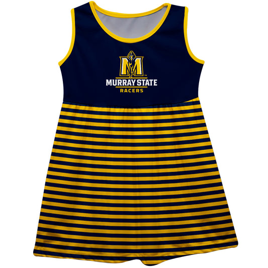 Murray State Racers Girls Game Day Sleeveless Tank Dress Solid Navy Logo Stripes on Skirt by Vive La Fete-Campus-Wardrobe