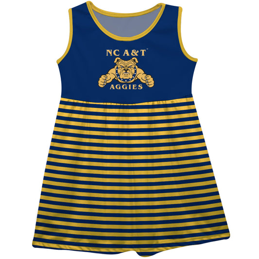 North Carolina A&T Aggies Girls Game Day Sleeveless Tank Dress Solid Blue Logo Stripes on Skirt by Vive La Fete-Campus-Wardrobe
