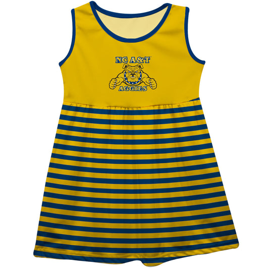 North Carolina A&T Aggies Girls Game Day Sleeveless Tank Dress Solid Gold Logo Stripes on Skirt by Vive La Fete-Campus-Wardrobe