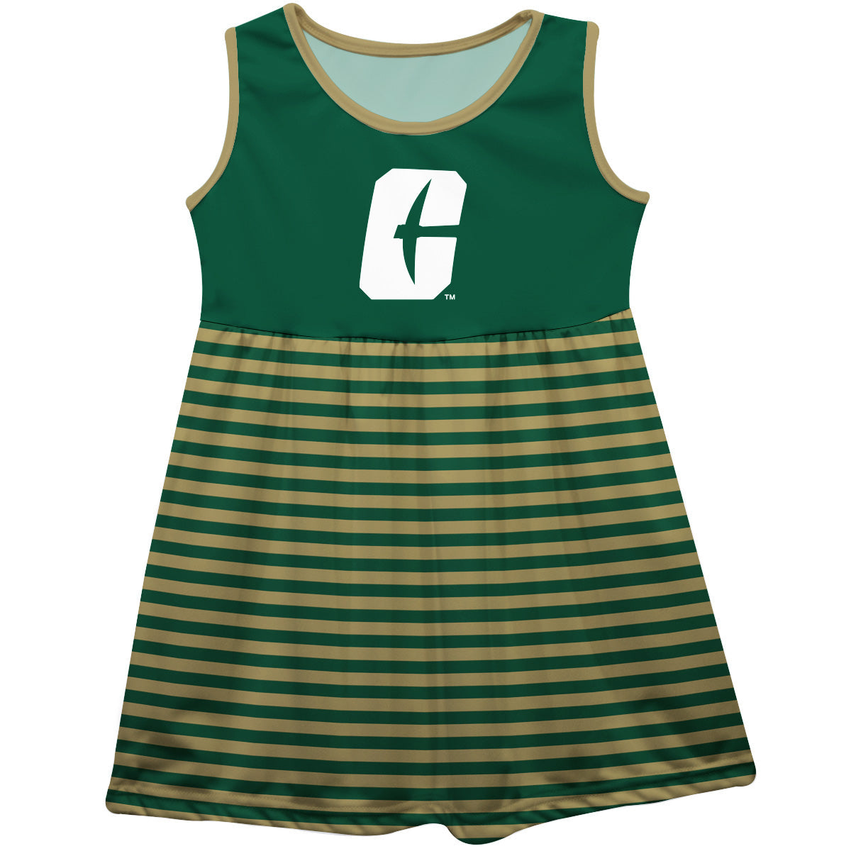 UNC Charlotte 49ers Girls Game Day Sleeveless Tank Dress Solid Green Logo Stripes on Skirt by Vive La Fete-Campus-Wardrobe
