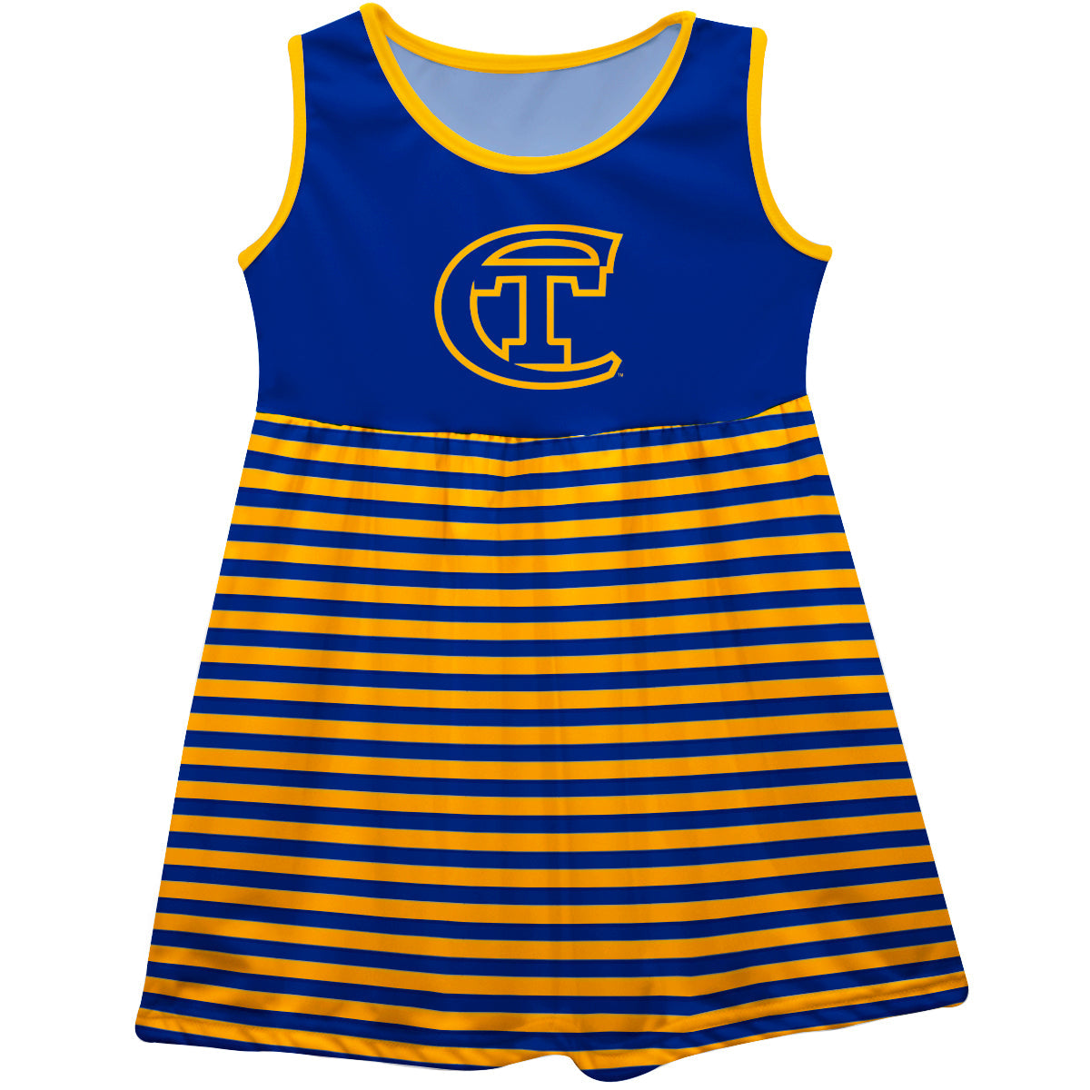 City Tech Yellow Jackets NYCCT Blue and Gold Sleeveless Tank Dress with Stripes on Skirt by Vive La Fete-Campus-Wardrobe