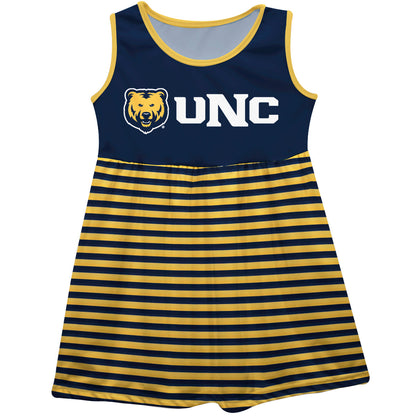 Northern Colorado Bears UNC Girls Game Day Sleeveless Tank Dress Solid Navy Logo Stripes on Skirt by Vive La Fete-Campus-Wardrobe