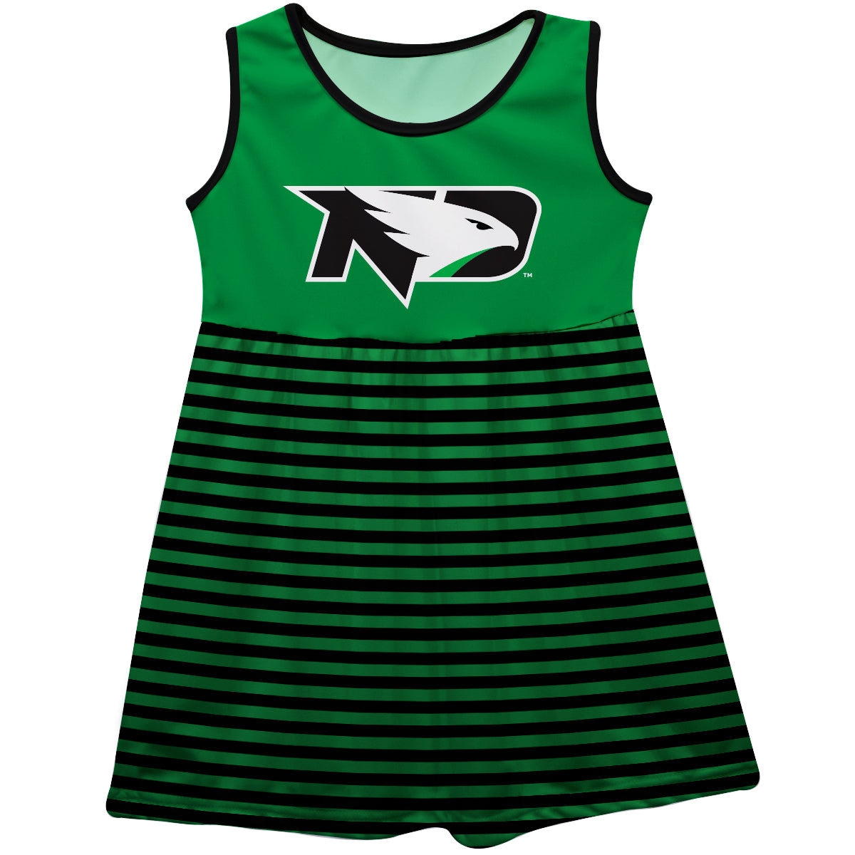 North Dakota Fighting Hawks Green Sleeveless Tank Dress With Black Stripes by Vive La Fete-Campus-Wardrobe