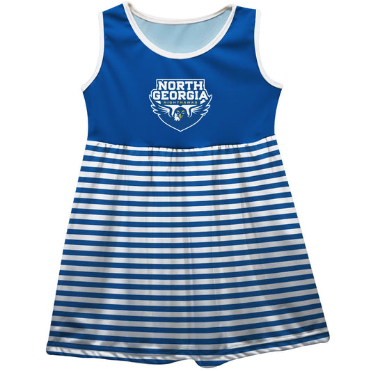 North Georgia Nighthawks Girls Game Day Sleeveless Tank Dress Solid Blue Logo Stripes on Skirt by Vive La Fete-Campus-Wardrobe