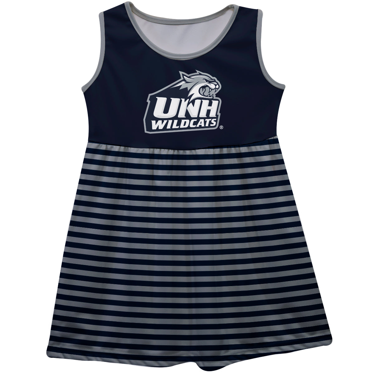 New Hampshire Wildcats UNH Girls Game Day Sleeveless Tank Dress Solid Navy Logo Stripes on Skirt by Vive La Fete-Campus-Wardrobe