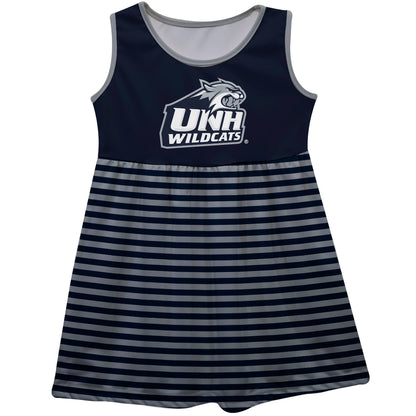New Hampshire Wildcats UNH Girls Game Day Sleeveless Tank Dress Solid Navy Logo Stripes on Skirt by Vive La Fete-Campus-Wardrobe
