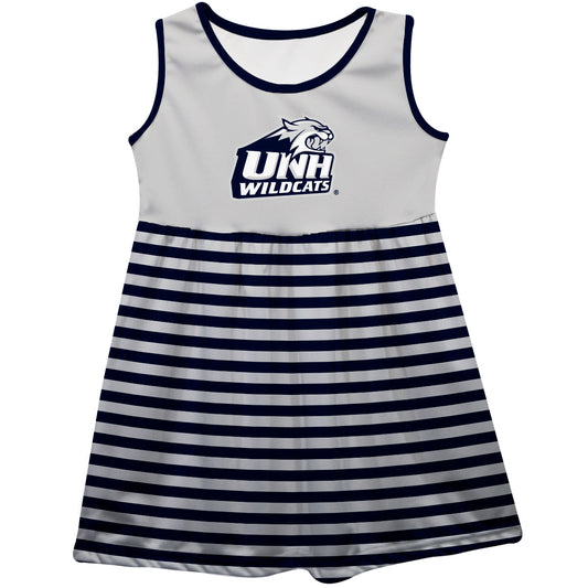 New Hampshire Wildcats UNH Girls Game Day Sleeveless Tank Dress Solid Gray Logo Stripes on Skirt by Vive La Fete-Campus-Wardrobe