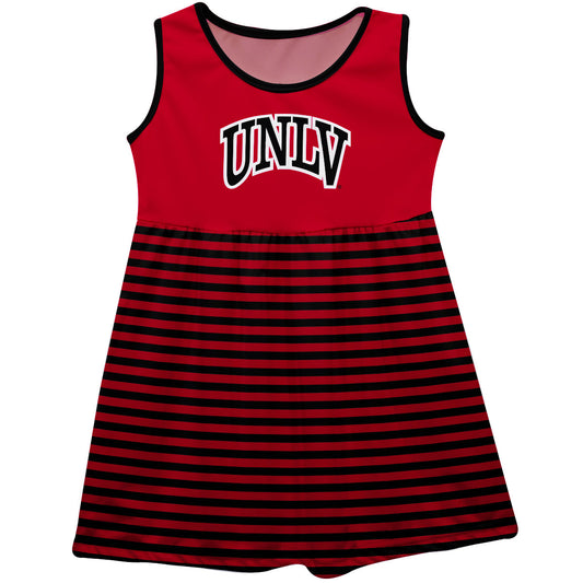 UNLV Rebels Girls Game Day Sleeveless Tank Dress Solid Red Logo Stripes on Skirt by Vive La Fete-Campus-Wardrobe