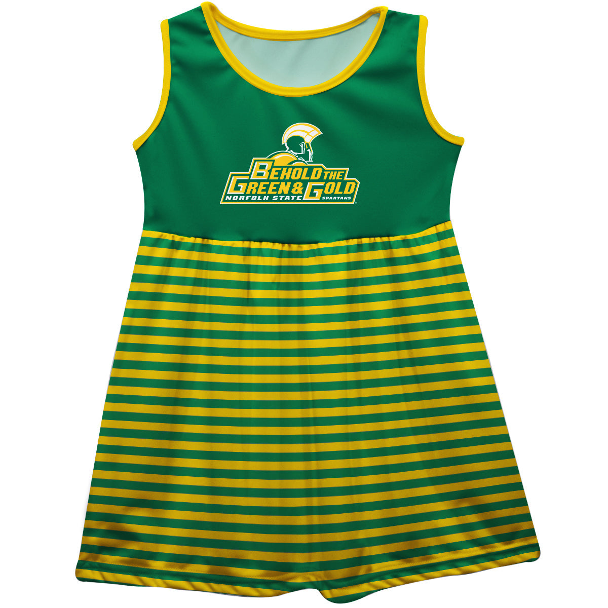 Norfolk State Spartans Girls Game Day Sleeveless Tank Dress Solid Green Logo Stripes on Skirt by Vive La Fete-Campus-Wardrobe