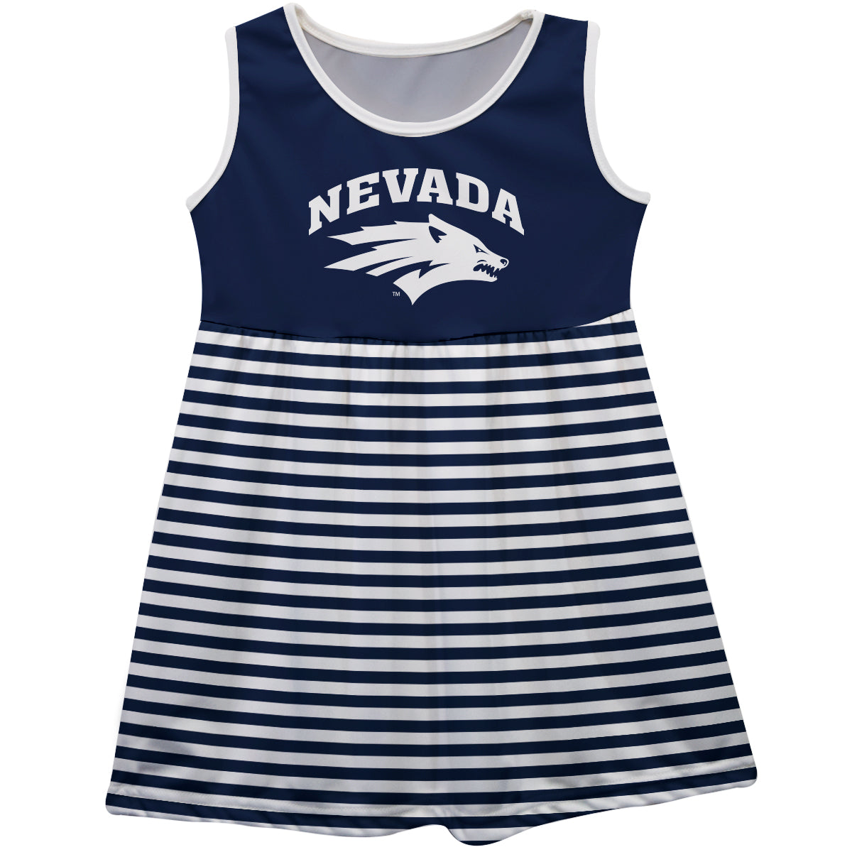 Nevada Wolfpack UNR Girls Game Day Sleeveless Tank Dress Solid Navy Logo Stripes on Skirt by Vive La Fete-Campus-Wardrobe