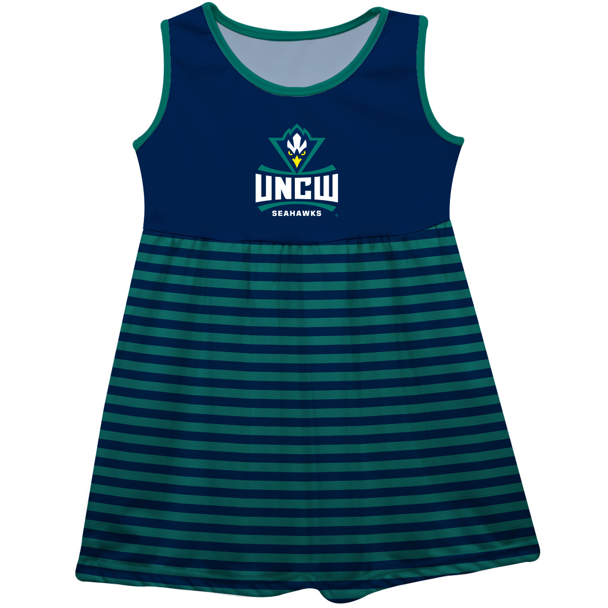 University of North Carolina Seahawks UNCW Navy and Teal Sleeveless Tank Dress with Stripes on Skirt by Vive La Fete-Campus-Wardrobe