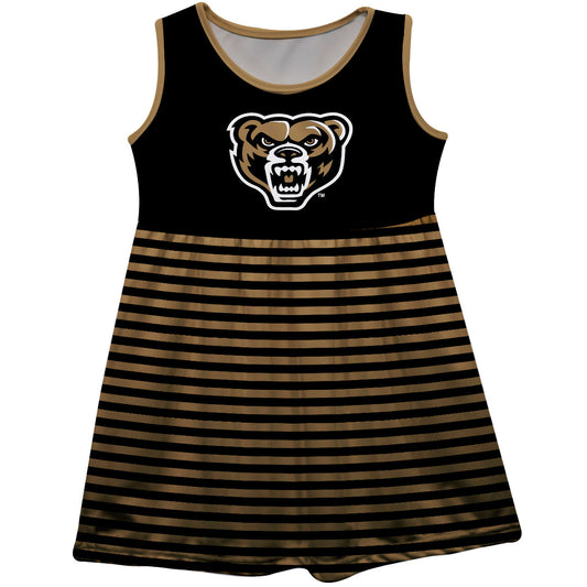 Oakland Golden Grizzlies Girls Game Day Sleeveless Tank Dress Solid Black Mascot Stripes on Skirt by Vive La Fete-Campus-Wardrobe