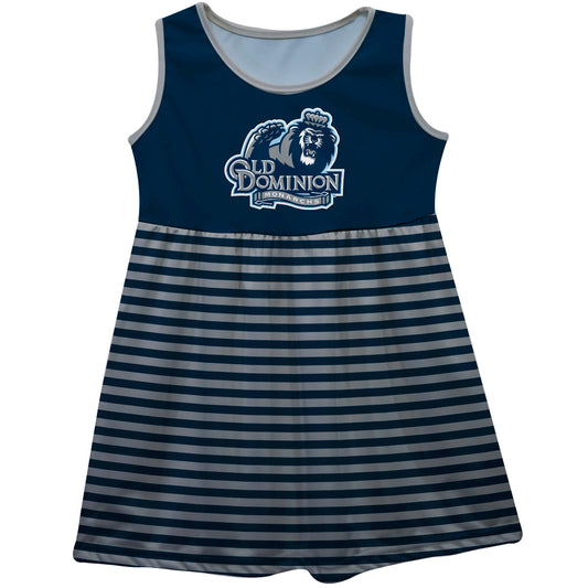 Old Dominion Monarchs Girls Game Day Sleeveless Tank Dress Solid Navy Logo Stripes on Skirt by Vive La Fete-Campus-Wardrobe