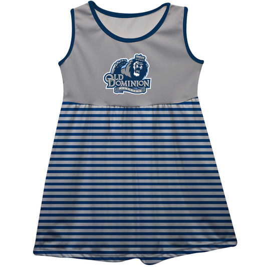 Old Dominion Monarchs Girls Game Day Sleeveless Tank Dress Solid Gray Logo Stripes on Skirt by Vive La Fete-Campus-Wardrobe