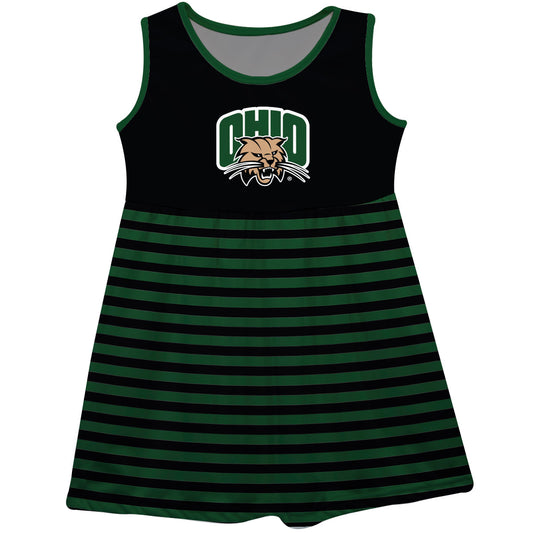 Ohio Bobcats Girls Game Day Sleeveless Tank Dress Solid Black Logo Stripes on Skirt by Vive La Fete-Campus-Wardrobe