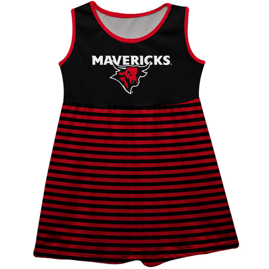 Omaha Mavericks Girls Game Day Sleeveless Tank Dress Solid Black Mascot Stripes on Skirt by Vive La Fete-Campus-Wardrobe