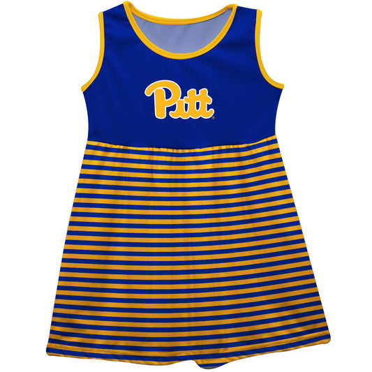 Pittsburgh Panters UP Girls Game Day Sleeveless Tank Dress Solid Blue Logo Stripes on Skirt by Vive La Fete-Campus-Wardrobe