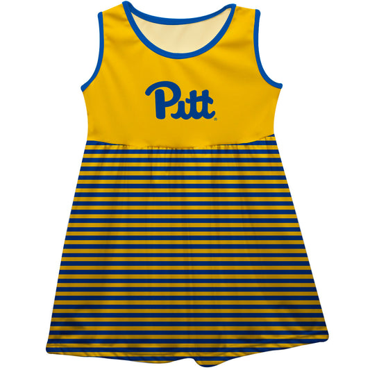 Pitt Panthers UP Girls Game Day Sleeveless Tank Dress Solid Gold Logo Stripes on Skirt by Vive La Fete-Campus-Wardrobe