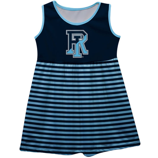 Rhode Island Rams Game Day Sleeveless Tank Dress Solid Navy Logo Stripes on Skirt by Vive La Fete-Campus-Wardrobe