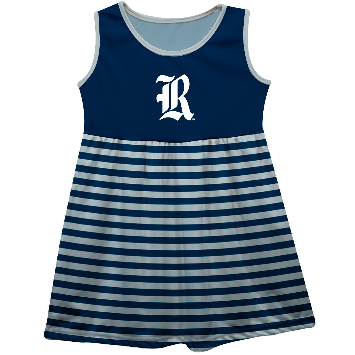 Rice Owls Girls Game Day Sleeveless Tank Dress Solid Blue Logo Stripes on Skirt by Vive La Fete-Campus-Wardrobe