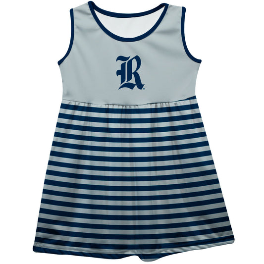 Rice Owls Girls Game Day Sleeveless Tank Dress Solid Gray Logo Stripes on Skirt by Vive La Fete-Campus-Wardrobe