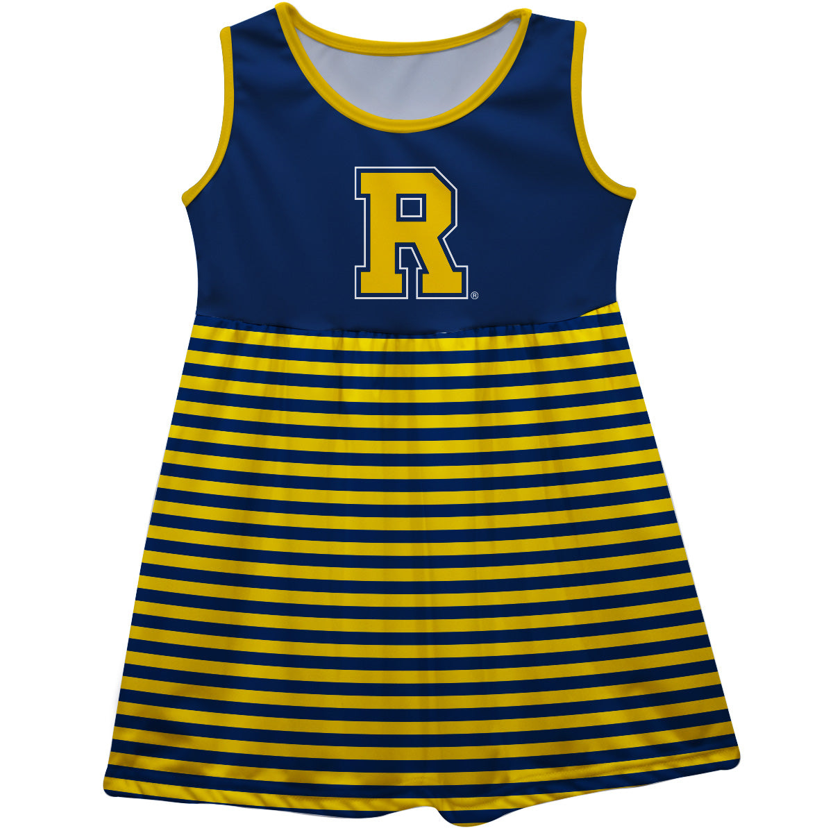 Rochester Yellowjackets Girls Game Day Sleeveless Tank Dress Solid Blue Logo Stripes on Skirt by Vive La Fete-Campus-Wardrobe