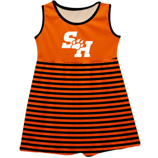 Sam Houston Bearkats Girls Game Day Sleeveless Tank Dress Solid Orange Logo Stripes on Skirt by Vive La Fete-Campus-Wardrobe