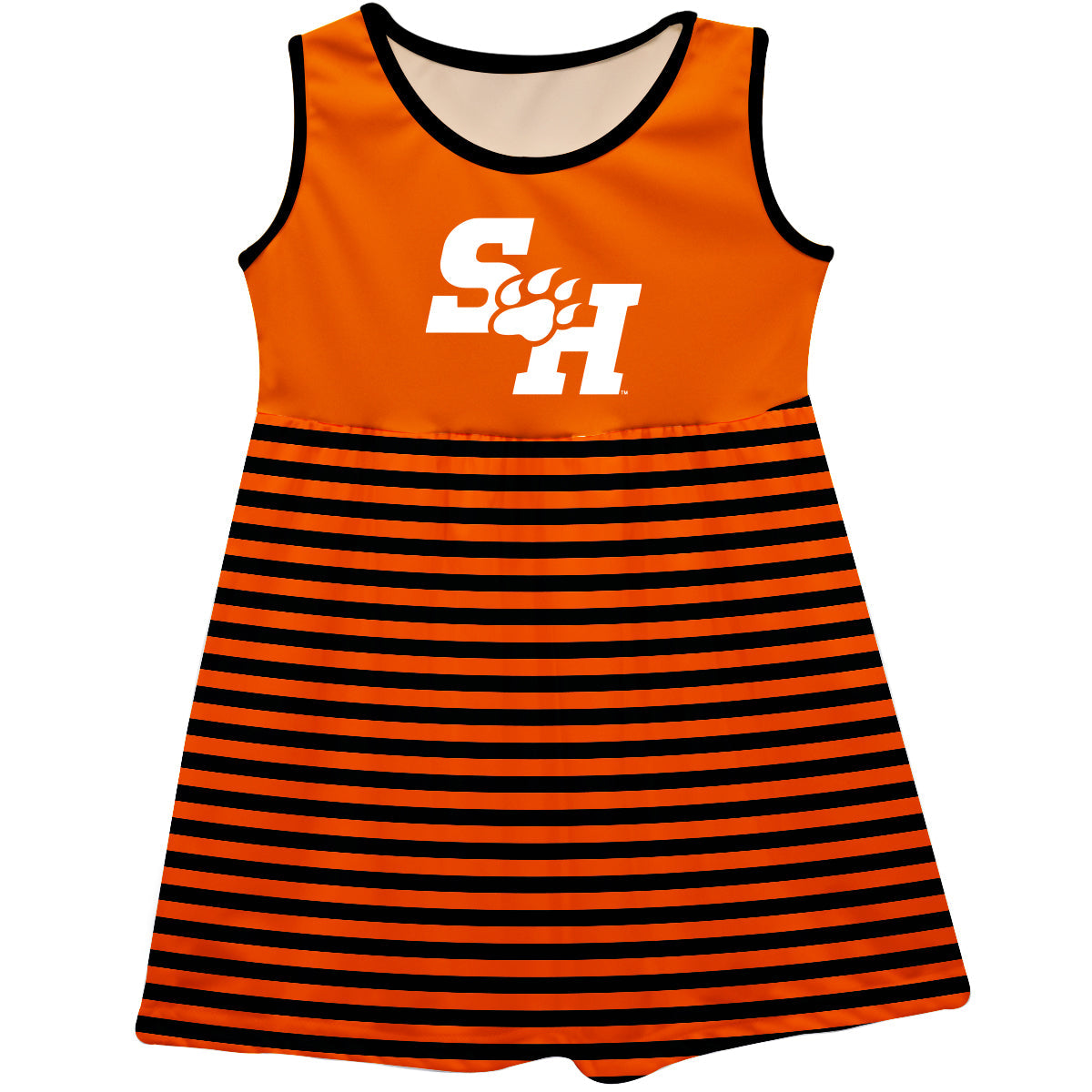 Sam Houston Bearkats Girls Game Day Sleeveless Tank Dress Solid Orange Logo Stripes on Skirt by Vive La Fete-Campus-Wardrobe