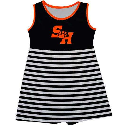 Sam Houston Bearkats Girls Game Day Sleeveless Tank Dress Solid Black Logo Stripes on Skirt by Vive La Fete-Campus-Wardrobe