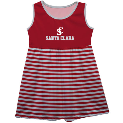 Santa Clara Broncos SCU Red and Gray Sleeveless Tank Dress with Stripes on Skirt by Vive La Fete-Campus-Wardrobe