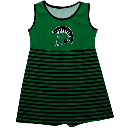 Upstate Spartans Girls Game Day Sleeveless Tank Dress Solid Green Logo Stripes on Skirt by Vive La Fete-Campus-Wardrobe