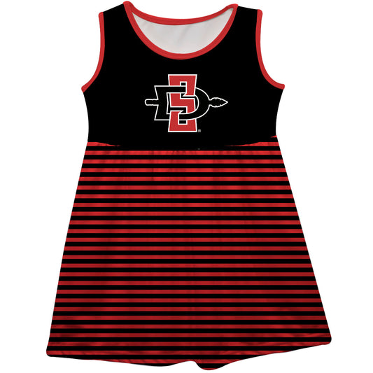 San Diego State Aztecs SDSU Girls Game Day Sleeveless Tank Dress Solid Black Logo Stripes on Skirt by Vive La Fete-Campus-Wardrobe